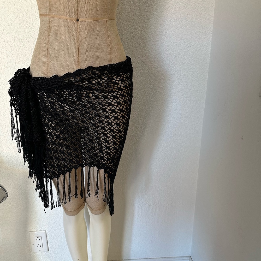 Guess Black Crochet Fringe Skirt